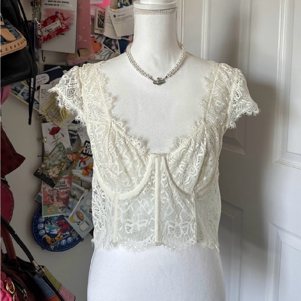 Anthropologie White Lace Corset Large